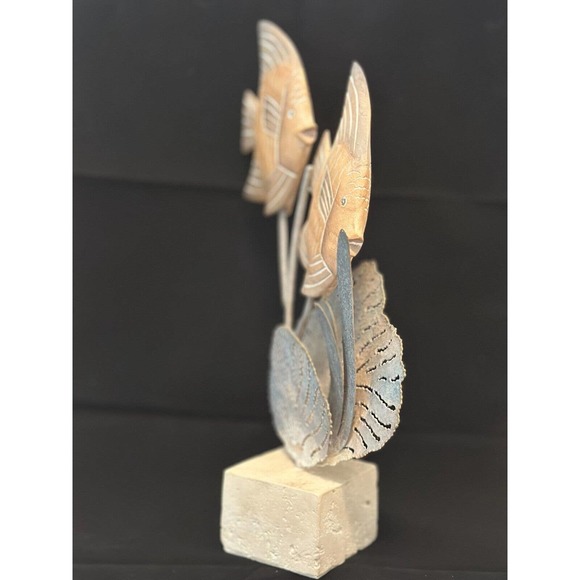 Coastal Decor "Wooden Angel Fish w/Metal accents on Stone base" Mixed Media - Picture 3 of 9